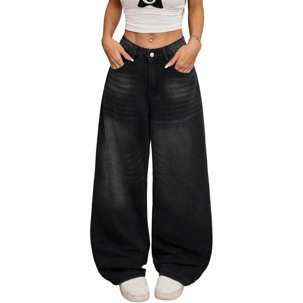Womens Baggy Denim Jeans Large Cotton Blend Wide Leg Streetwear Vintage